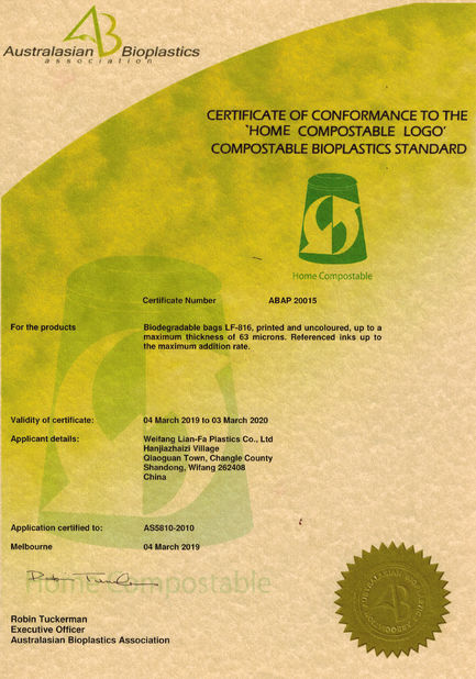 China Weifang Lian-Fa Plastics Co., Ltd. Certificaten