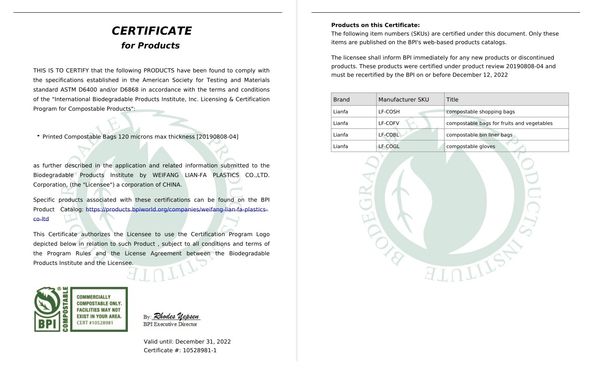 China Weifang Lian-Fa Plastics Co., Ltd. Certificaten